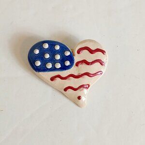 Vintage Handmade Holiday American Flag Heart Pin Brooch